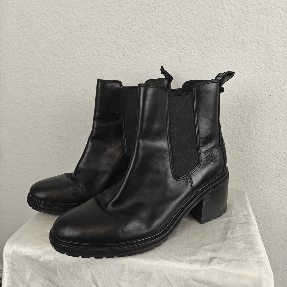 Timberland Sienna High Chelsea Pull On Boot in Black Leather Sz 9 Women's - Picture 3 of 16